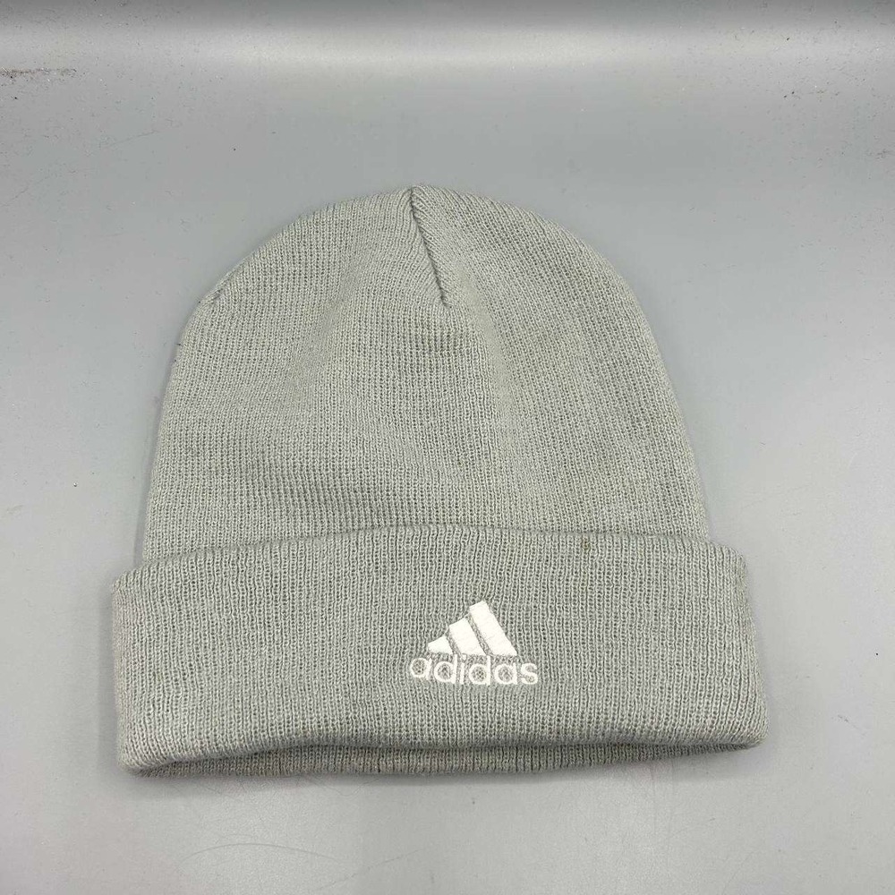 Adidas Hat Men Gray Embroidered Logo Cuffed Beanie Cap New